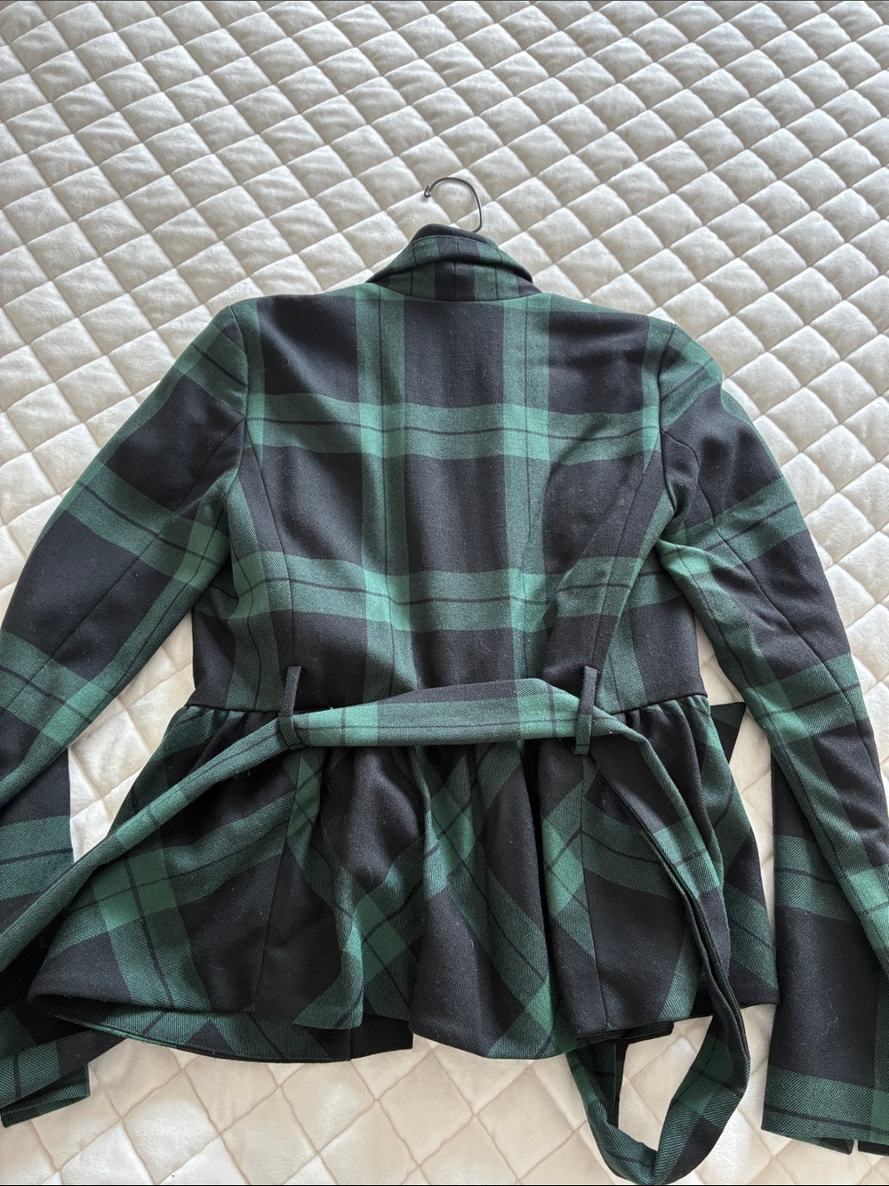 Diane Von Furstenberg Black and Forest Green Plaid Wrap Blazer with Belt - Picture 7 of 7